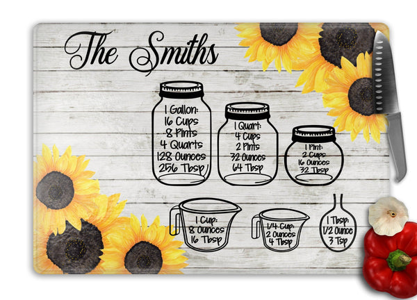 Sunflower Jars Personalized Glass Cutting Board