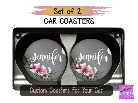 Name with Flowers Car Coaster Set