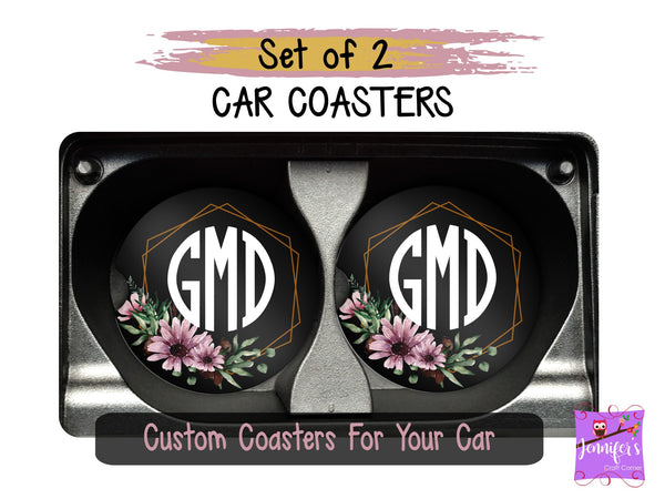 Name with Flowers Car Coaster Set