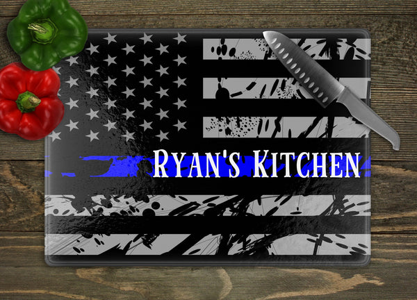 Flag with Blue Line Personalized Cutting Board