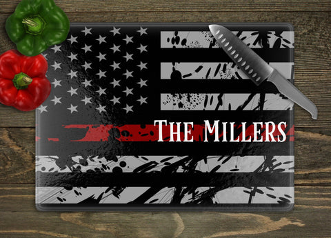 Flag with Red Line Personalized Glass Cutting Board