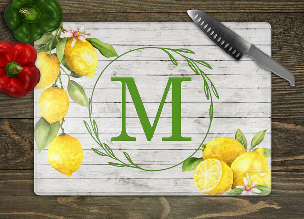Lemons Initial Personalized Glass Cutting Board