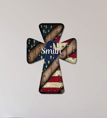 Personalized American Flag Hanging Cross