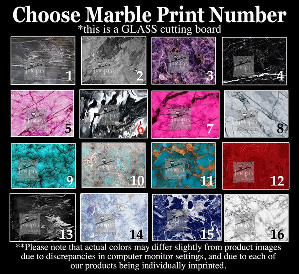 Multicolored Marble Last Name Personalized Glass Cutting Board