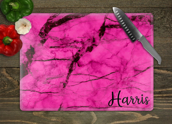 Multicolored Marble Last Name Personalized Glass Cutting Board