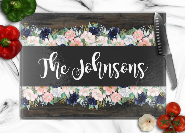 Flower Borders Personalized Glass Cutting Board