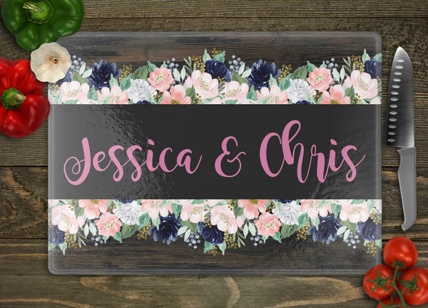 Flower Borders Personalized Glass Cutting Board