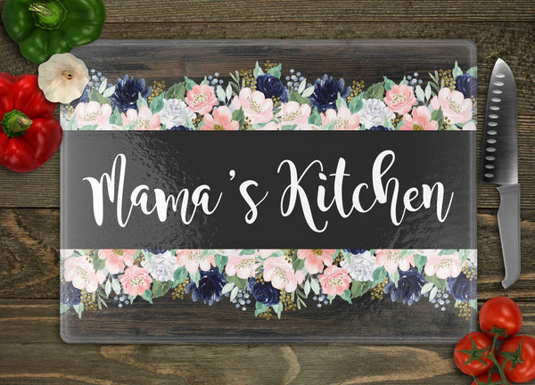 Flower Borders Personalized Glass Cutting Board