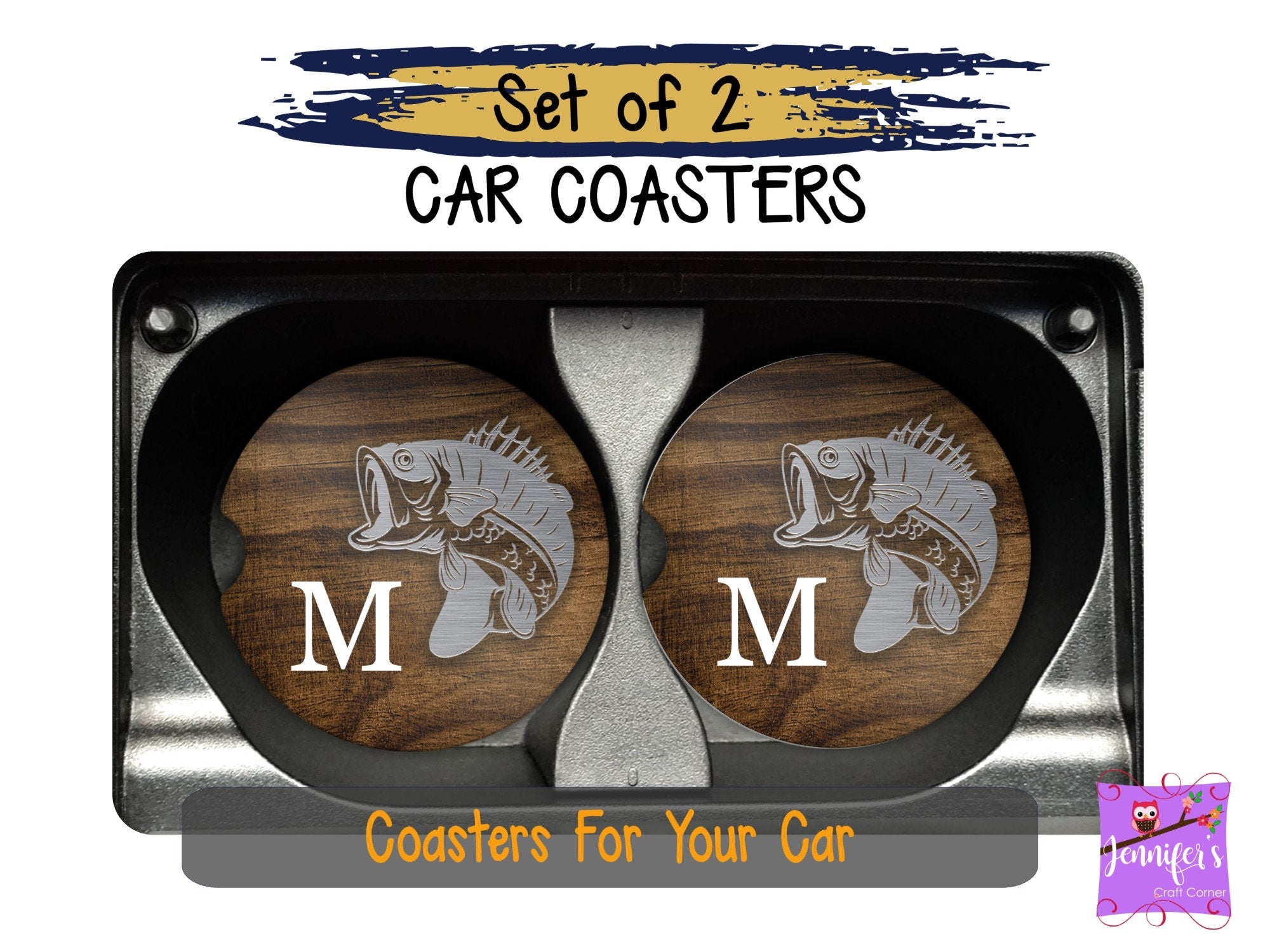 Personalized Bass Car Coasters