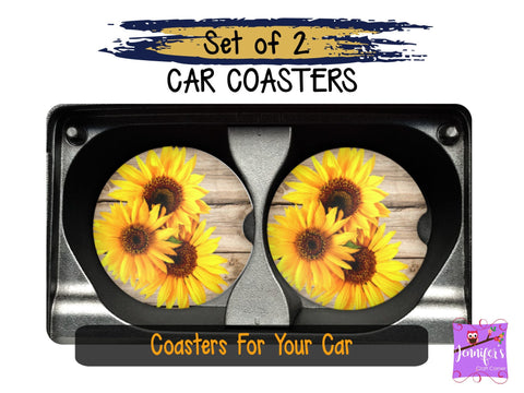 Three Sunflower Car Coasters