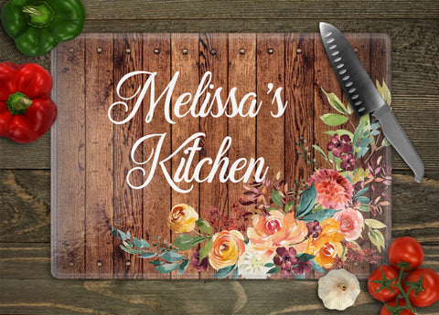 Floral Bouquet Personalized Glass Cutting Board