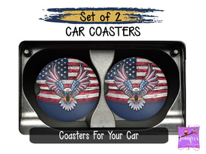 American Flag With Eagle Car Coaster Set