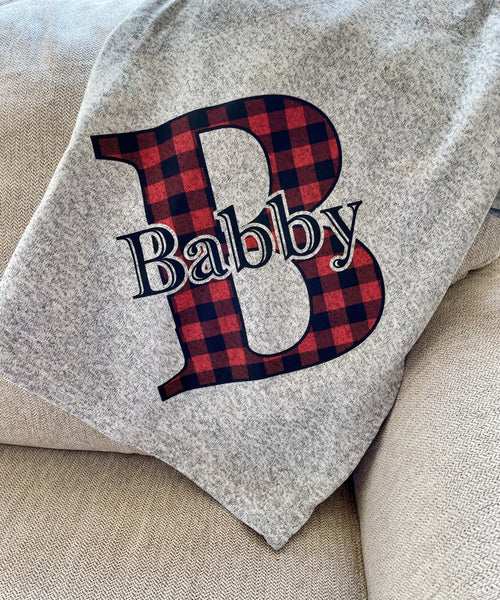 Checkered Initial with Name Personalized Throw Blanket