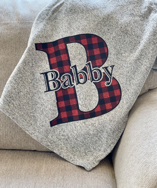 Checkered Initial with Name Personalized Throw Blanket