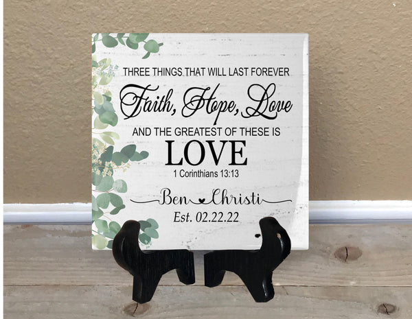 Faith Hope Love Personalized Decorative Tile | Wedding & Anniversary gift | Bridal Shower Gift Idea | Newlywed Gift